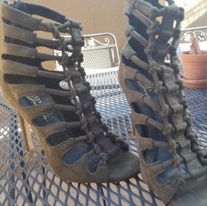 Army green heels suede